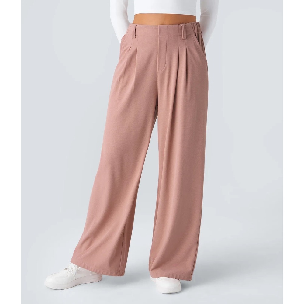 Halara Flex™ High Waisted Pocket Wide Leg Waffle Trouser Work Pants XS Pink Chic